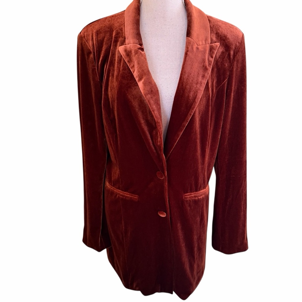 BiBi Rust Shiny Velvet Peak Lapel Oversized Long Blazer S